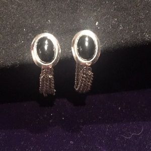 Clip on silver and black earrings